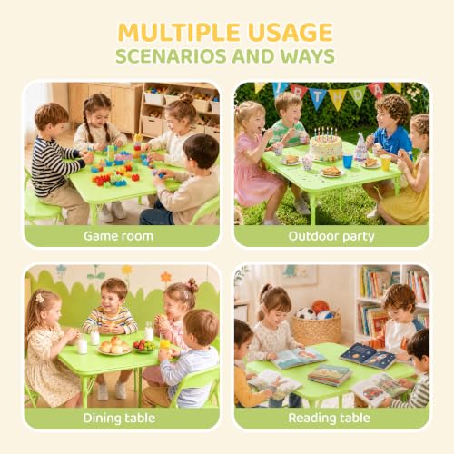 Image of JOYMOR Kids Folding Table and Chairs Set, 5-Piece Metal Frame Activity Set with Easy-Fold Design for Playroom & Classroom, Green