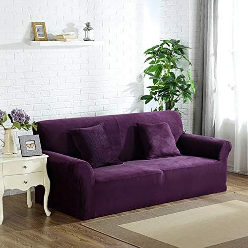 YB&GQ Plush Velvet Sofa Cover for 2 Cushion Couch,Solid Color Couch Cover Stretch Recliner Chair Cover,loveseat Slipcover Furniture Protector Purple 2 Seater 55-73in