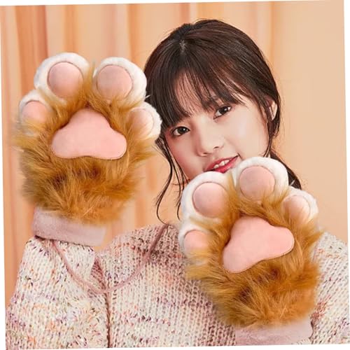 Guantes de pata de gato Therian naranjas un par de manoplas de felpa peluda para cosplay 2