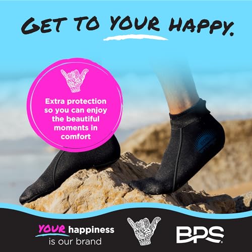 Image of BPS Storm 'Smart Sock' Ultra Water Fin Sock (Low Cut - Unisex) 3mm Neoprene Glued and Blind Stitched w /Fit Adjustment Straps for Snorkeling, Tide-Pooling and All Water and Sand Activities