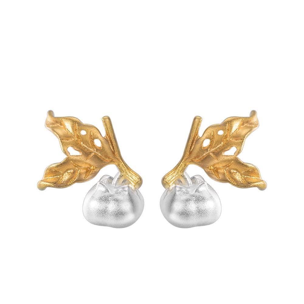 Orecchini Ipoallergenici, Argento Sterling S925 Cachi Frutta Foglie Dorate Orecchini A Bottone Simpatici Orecchini Ipoallergenici Gioielli Squisiti Per Donne Lady Ragazze Festa Compleanno Regali Di N