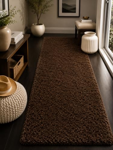 Image of Shaggy Runner Carpet 2x6 Ft| Anti Slip Floor Mat (Brown) | Soft Fluffy Microfiber & Polyester Rug | 1.5 Inch Thick High Pile Carpet for Bedroom, Hallway, Living Room & Home Decor
