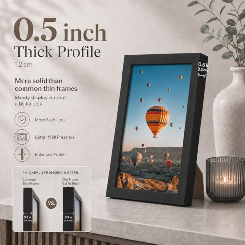 Image of JCJMY 5.5x8.5 Picture Frame Black for Wall Hanging or Tabletop, Wall Mounting Horizontally or Vertically, 5.5 x 8.5 Wall Gallery Poster Photo Frame with Shatter Resistant Plexiglass, Black
