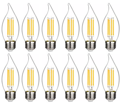 C35/CA11 Chandelier led Light Bulbs, Dimmable 4W Equivalent to 40W LED Candelabra Bulbs, 2700K Warm White, E26 Standard Base LED Bulbs, Flame Tip (12 Pack)