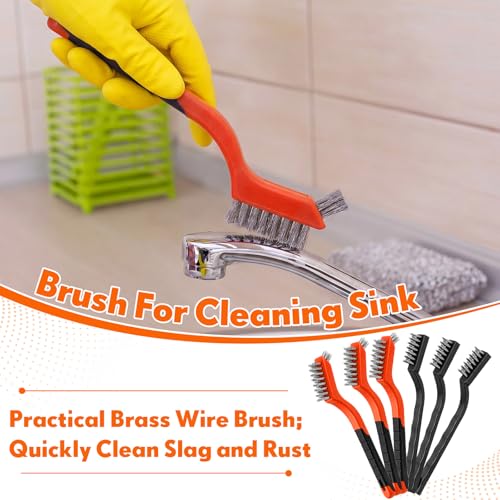 Image of Zhehao 90 Pcs Mini Wire Brushes Set for Cleaning Small Stainless Metal Brush Scrub Masonry Brass Wire Curved Handle for Cleaning Welding Slag Rust Paint Stain(Double Headed Mix)