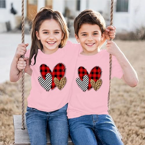Image of LAZYCHILD Kids Valentine Shirt Girls Valentines Day Shirts Heart Graphic Long Sleeve Striped Tee Tops 5-14 Years