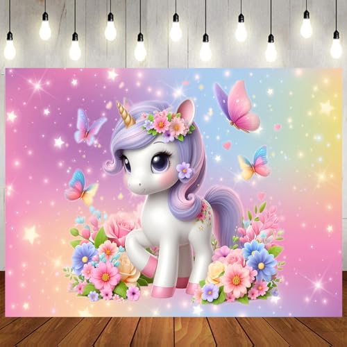 7x5 Foot Unicorn Birthday Decorations Backdrop Girl's Birthday Photography Backdrop Rainbow Unicorn Birthday Party Decoration Happy Birthday Banner Photos Booth Props 072