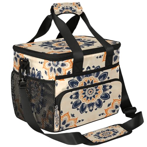 Ornamental Round Floral Insulated Picnic Backpack Lunch Box for Women Men Picnic Basket Tote Lunch Bag Picnic Bag Portable Lunch Bags for Picnic, Beach, Work, Trip,Office, Camp Ethnic