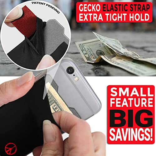 Image of Gecko Travel Tech Double Pocket - Adhesive Card Holder - Cell Phone Pouch - Stick on Spandex Pocket - Carry Credit Cards and Cash (PEACE)