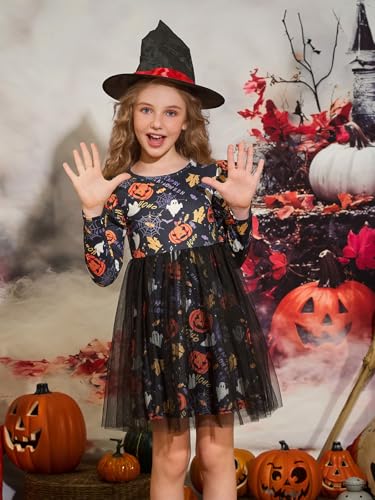 Haloumoning Girls Tutu Dress Ruffle Long Sleeve Fluffy Fall Winter Party Tulle Dress for Kids 5-14Y4