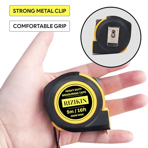 Rizikin Heavy Duty Tape Measure 5m 16ft - Stainless Steel Measuring Tape 5 metre - Retractable Measurement Tape - Imperial and Metric Tape Measure with Metal Belt Clip (5 Metre) 5 Rizikin Heavy Duty Tape Measure 5m 16ft - Stainless Steel Measuring Tape 5 metre - Retractable Measurement Tape - Imperial and Metric Tape Measure with Metal Belt Clip (5 Metre) - Image 5