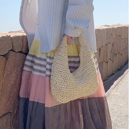 Crescent Straw Shoulder Handbag for Women Summer Beach Tote Raffia Woven Purse Hobo Underarm Bag 20254