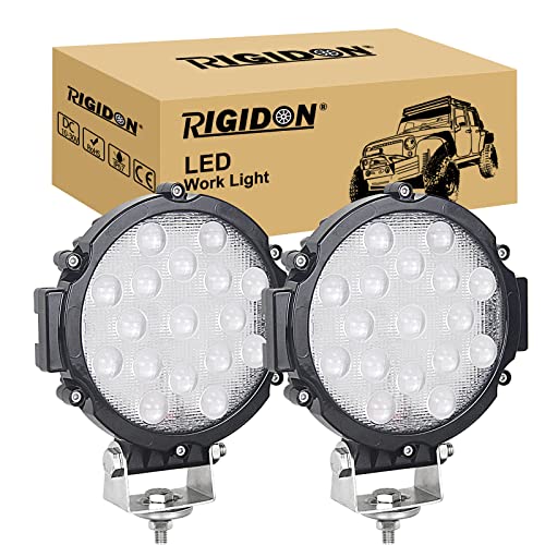 RIGIDON   2 faros redondos de trabajo LED, color negro 7 pulgadas 51 W 12 V 24 V lámpara de trabajo LED, luces de trabajo para offroad vehículo camiones SUV ATV 4 x 4 barcos, 6000 k led headlight