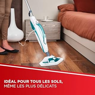 Polti Vaporetto SV450 Double, Balai Vapeur 2-en-1 avec Nettoyeur à Main, 13 Accessoires Inclus et Serpillères Supplémentaires, Réservoir Amovible de 0,3 l, Bleu Clair et Blanc