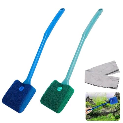 MEIYIDAY 2Pcs Brosse De Nettoyage d'Aquarium en Eponge 40CM Grattoir d'Algues d'Aquarium Double Face Accessoires de Nettoyer la Vitre pour Aquarium avec Chiffon de Nettoyage pour réservoir Cover
