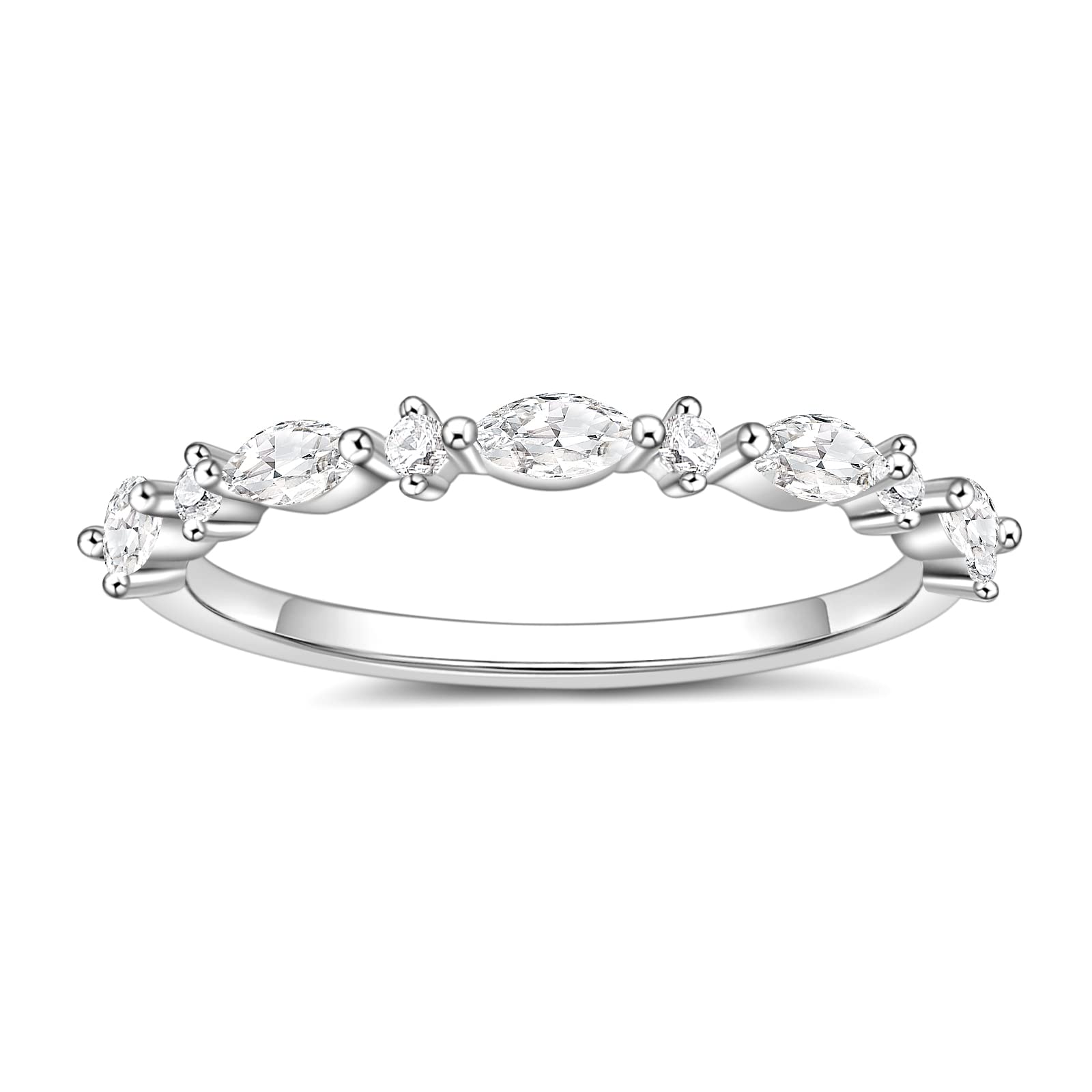 SHINYSO 14K Gold Plated Wedding Band for Women Thin Stacking Ring Half Cubic Zirconia Eternity Engagement Ring Size 4-10