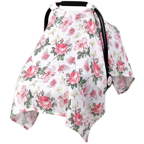 Image of Metplus Muslin Carseat Cover for Babies,Breathable Infant Carseat Cover Lightweight Baby Carrier Cover for Girls Boys, Fit Spring Summer/Hot Days/Warm Weather