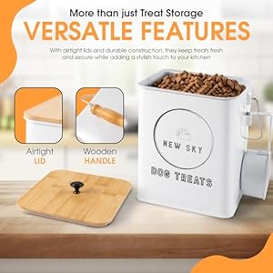 Newsky dog treat container dog treat jar set of 2 with airtight wooden lid dog treat canister and storage 78×62 73×55 dog cookie jar for kitchen counter pet treat containerwhite  urban country home decor