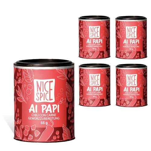 NICE SPICE Chili con Carne - 5 latas (5 x 55 g), mezcla de condimentos para platos mexicanos, tacos, burritos, regalo para cocineros aficionados