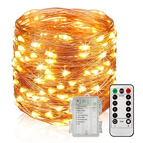 UPGRADE 66Ft 200 LED Waterproof Fairy Lights Battery Operated, 8 Modes Copper String Lights with Remote Control for Bedroom Dorm Indoor & Outdoor Decorations