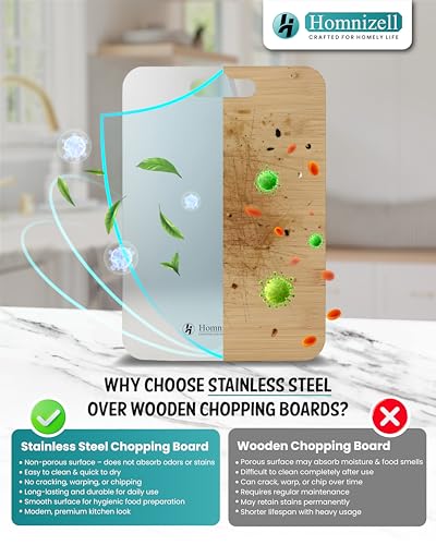 Image of Premium Large Double-Sided Heavy-Duty Stainless Steel Chopping Board (35 x 25 cm) - Kitchen Cutting Board for Vegetables, Fruits, Meat & Roti - Rust-Resistant, Hygienic & Easy to Clean