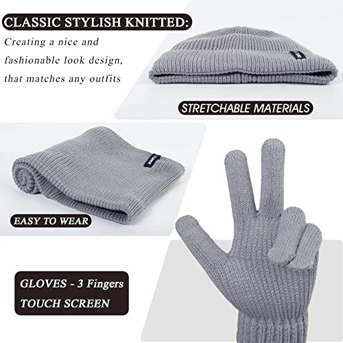 Beanie Scarf Gloves Set for Women, Knit Winter Set, Slouchy Cuffed Skull Cap Touchscreen Glove Warm Infinity Scarves4
