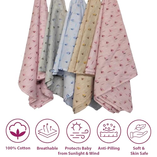 Image of Trance Home Linen Super Ultra Soft 100% Cotton Baby Wrapper | New Born Swaddling Soft Cotton Sheets | New Born Baby Essential Swaddle Cloth | Baby Wrap Set (100x100 cm, Color Boats, Pack of 5)