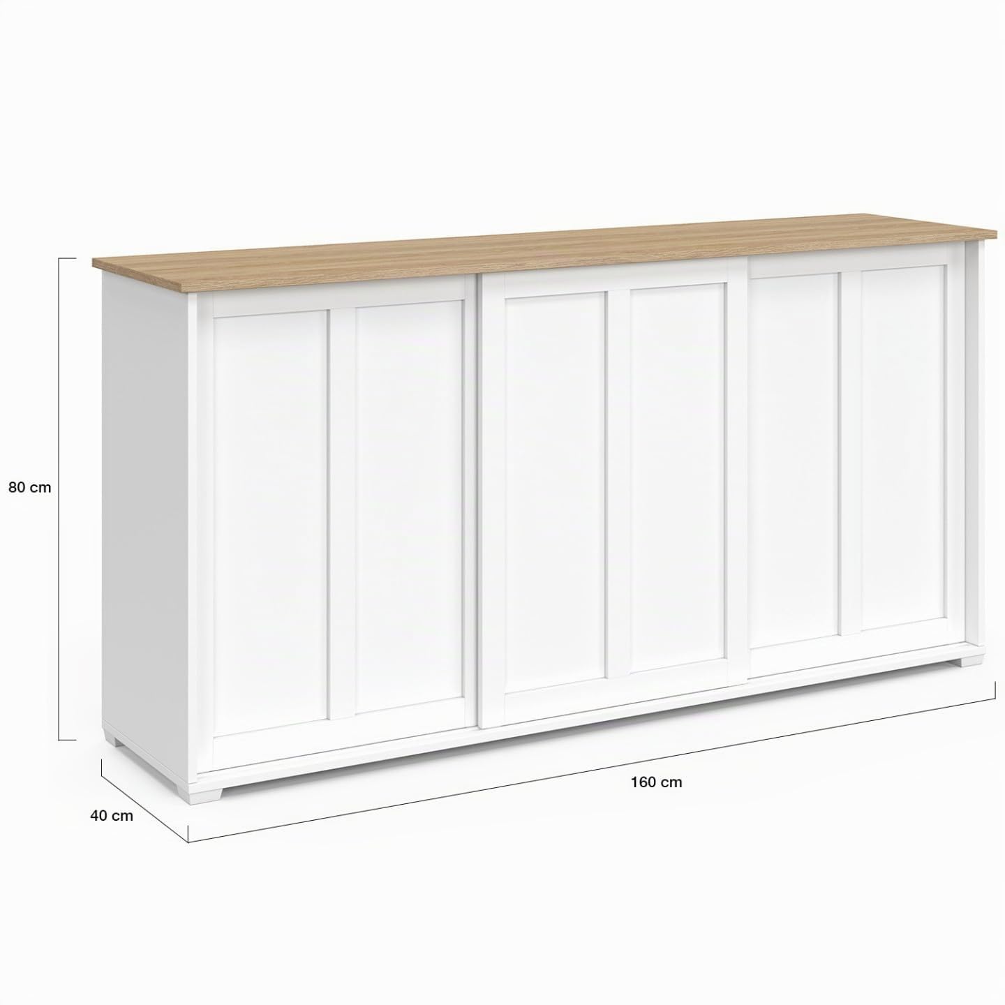 IDMarket - Aparador JANGO 160 cm con 3 puertas correderas blancas y tablero de madera