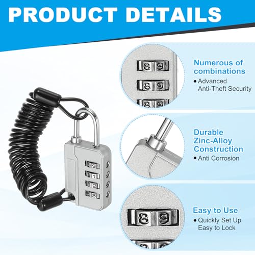 Image of MECCANIXITY Combination Lock, 4 Digit Padlock Combination Outdoor Waterproof Locker Locks with Steel Cable for Gym Luggage Home Sports Hasp Storage, Silver Pack of 2