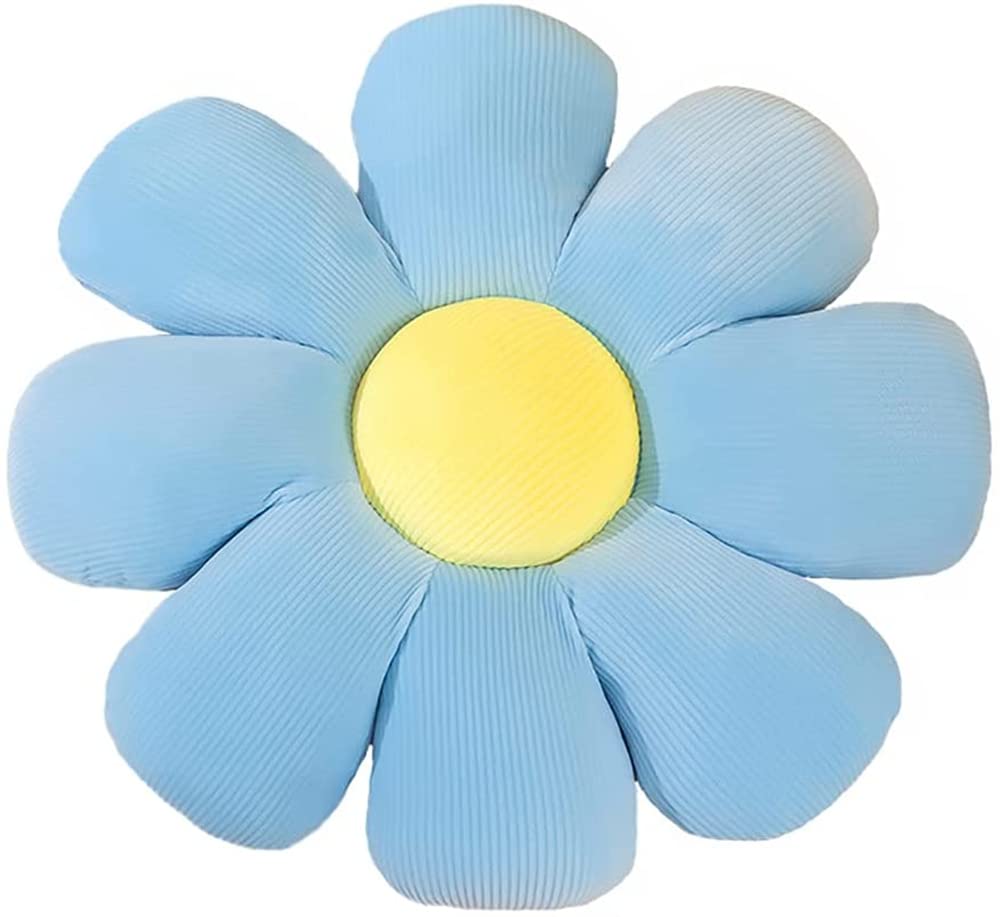 ELECDON Throw Pillow, Flower Shaped Throw Pillow, Cushion Floor Cushion Office Sedentary Tatami Car Butt Cushion, Simple Little Daisy Cushion (Blue, 40CM)
