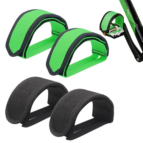 TRKETK 4 Piezas Correas para Pedales de Bicicleta, Correas de Pedal Antideslizantes Ajustables Pedales de Bicicleta Antideslizante Cinturón Accesorios de Seguridad para Bicicletas (Negro, Verde)