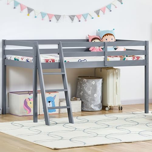 Vida Designs Sydney High Sleeper Cabin Bunk Bed With Ladder, Solid Pine Wood Frame, Kids Children, Single 3 Foot, Grey
