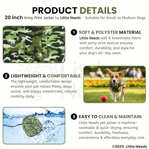 Image of Dog Jacket for Winter (Army Print, 20 Inch) | Camouflage Design, Waterproof & Windproof Polyester Coat with Fleece, Adjustable Velcro Closure, Warm Vest for Cold Weather