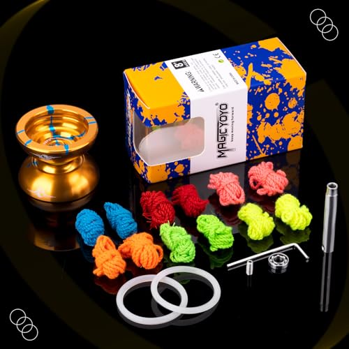 Image of MAGICYOYO N11 Professional Unresponsive Alloy Yoyo Dual Purpose Trick Yo Yo with Responsive Bearing Kit + Bag + Glove +12 Strings - Golden Blue