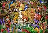 AU COEUR DE LA FORET : Ce puzzle nous invite à nous ressourcer au cœur de la forêt. Autour d'une source d'eau fraîche, les animaux se rejoignent et s'abreuvent en toute quiétude. A mesure que vous assemblerez ce puzzle, vous verrez apparaître le renard, la biche, l'écureuil, et une multitude d'autres animaux, fleurs et oiseaux !