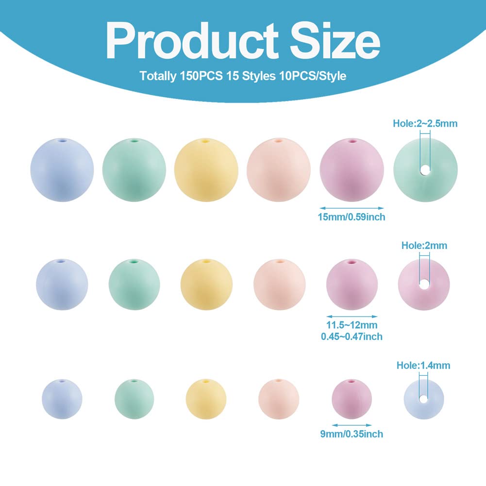 Cheriswelry 150Pcs Colorful Silicone Beads 15mm 12mm 9mm Silicone Beads Bulk for Bracelets Necklaces Jewelry Making DIY Crafts - Image 2