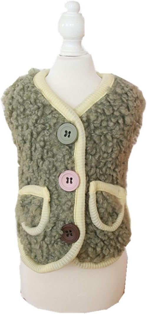 Icouchi 犬服 かわいい ペット服 犬の服 秋冬 裏起毛タンクトップ ドッグウェア パーカー コート ベスト ふわふわ 袖なし 小型犬 中型犬 防寒 保温 ペットウェア ｓ グリーン メール便不可