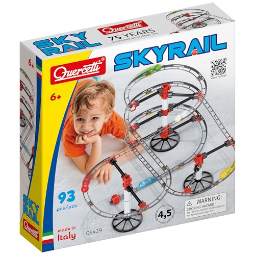 Quercetti Skyrail Starter Set, Pista Biglie per Bambini Sospesa da 4,5 m Età 6-12 Anni, Giochi Educativi STEM per...