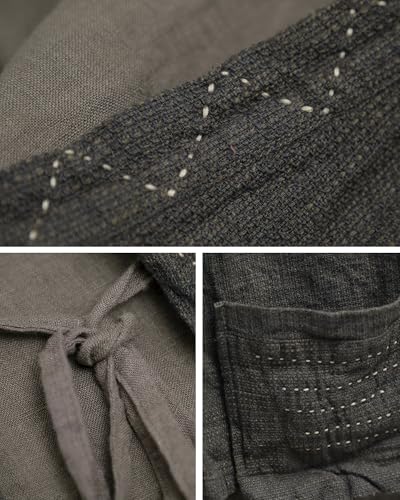 LZJN Women's Linen Double-Layer Vest Sleeveless Cardigan Open Front Kimono Boho Vintage Waistcoat with Pockets Handwoven3