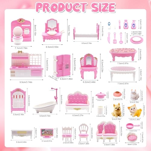 image for SwankyStyle 36Pcs Dollhouse Furniture Set,Miniature 1:12 Scale Dolls H