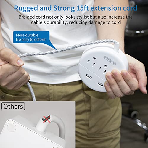 NTONPOWER 15' Braided Flat Plug Power Strip w/ 3 Outlets - image 3
