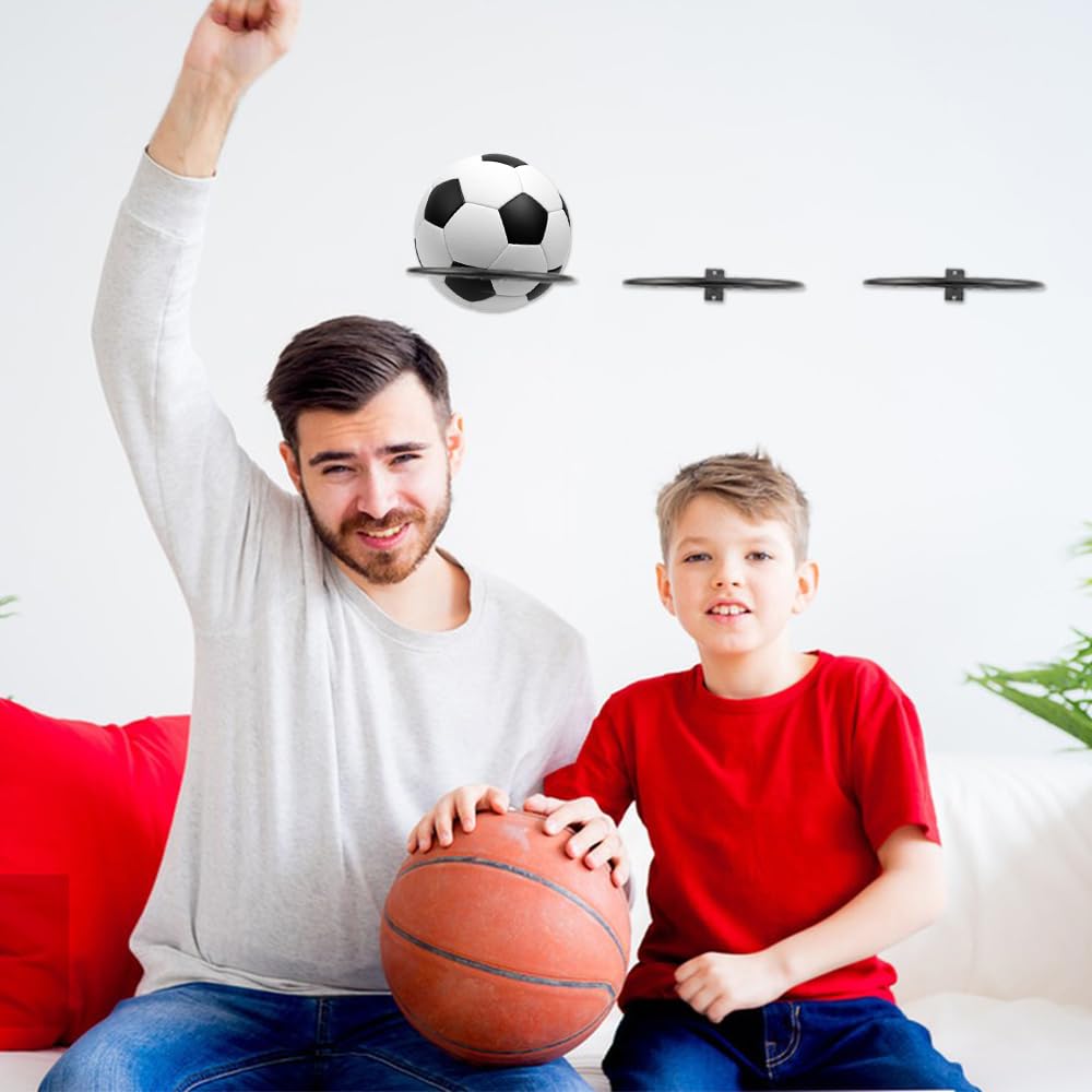 Soporte para Balones Pared 3 Piezas Estante Universal de Metal para Fútbol Baloncesto Voleibol Rugby (Negro)
