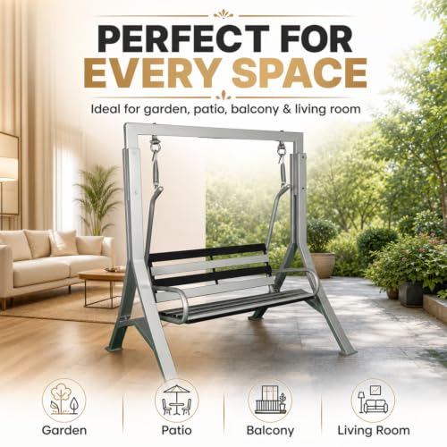Image of Kaushalendra Indoor and Outdoor Metal Iron Swing with Hammock Chair 2-Seater Jhula, High-Strength Iron, 350 kg Capacity (Gray) | Beautiful, Comfortable Seating for Your Dream Home