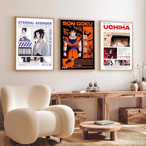 Image of walllane Japanese Characters Posters with Frame | Aesthetic Anime Posters with Frames | Japanese Art Framed Poster for Bedroom Living Room Gaming Room Wall Decor Set Of 3 (10 X 13 inch)