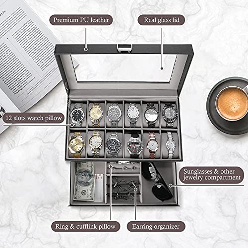 Procase Travel Jewelry Case Organizer Bag Bundle With (12 Slots) Watch Box Bundle With (12 Slots) Sunglasses Organizer For Women Man #TOP4
