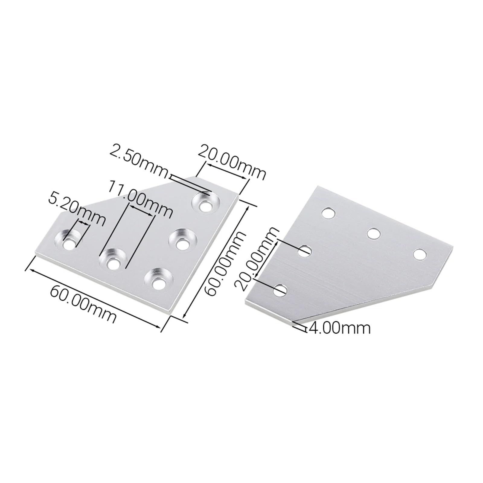 Escuadras Metalicas 4 piezas de 5 orificios 90 grados for placa unión esquina, tira conexión for perfil aluminio(L5-Silver)