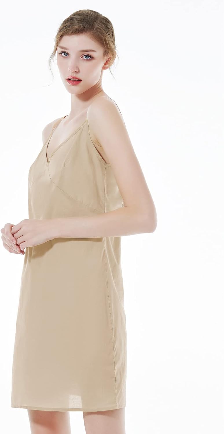 BEAUTELICATE Women 100% Dress Slip Cotton Slip Under Dress Above Knee Full Slip Adjustable Straps Nightgown - Image 2