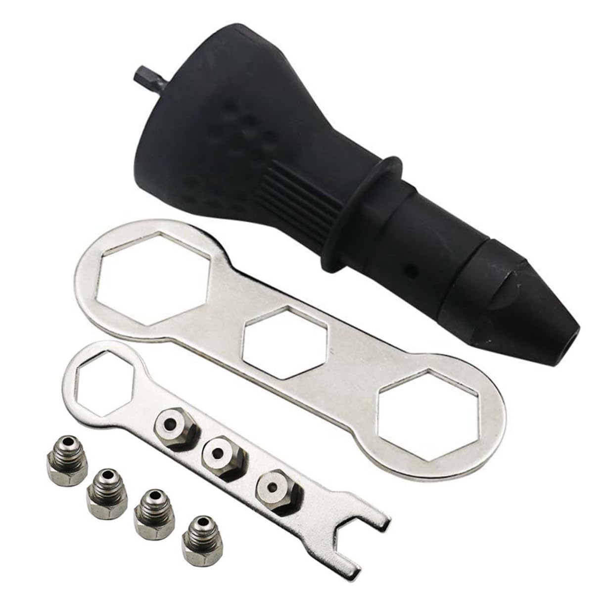 NUOBESTY Adattatore per Trapano Rivettatrice Elettrica Nero in Metallo Testa Filettata, Design Compatto e Ergonomia, Kit da 3 Pezzi per Rivettatura Veloce e Precisa