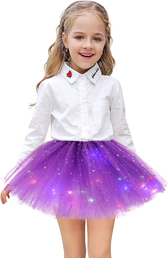 jaffiustGirls LED Ballet Skirt Little Girls 3 Layered Tulle Tutu Skirt Costumes Magic Light Skirt Luminous Party Tulle Ballet Skirt Girls Tutu Skirts for Girls Birthday Party Dress up Ramadan Gift