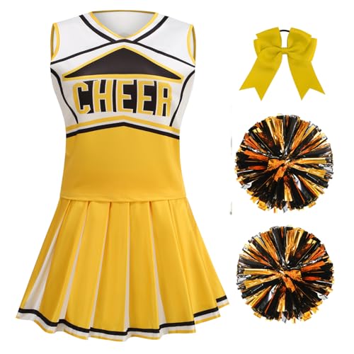 GRAJTCIN Cheerleader Costume for Women Cheerleading Outfit School Cheer Uniform Adult Halloween Party Dress up (M Yellow)